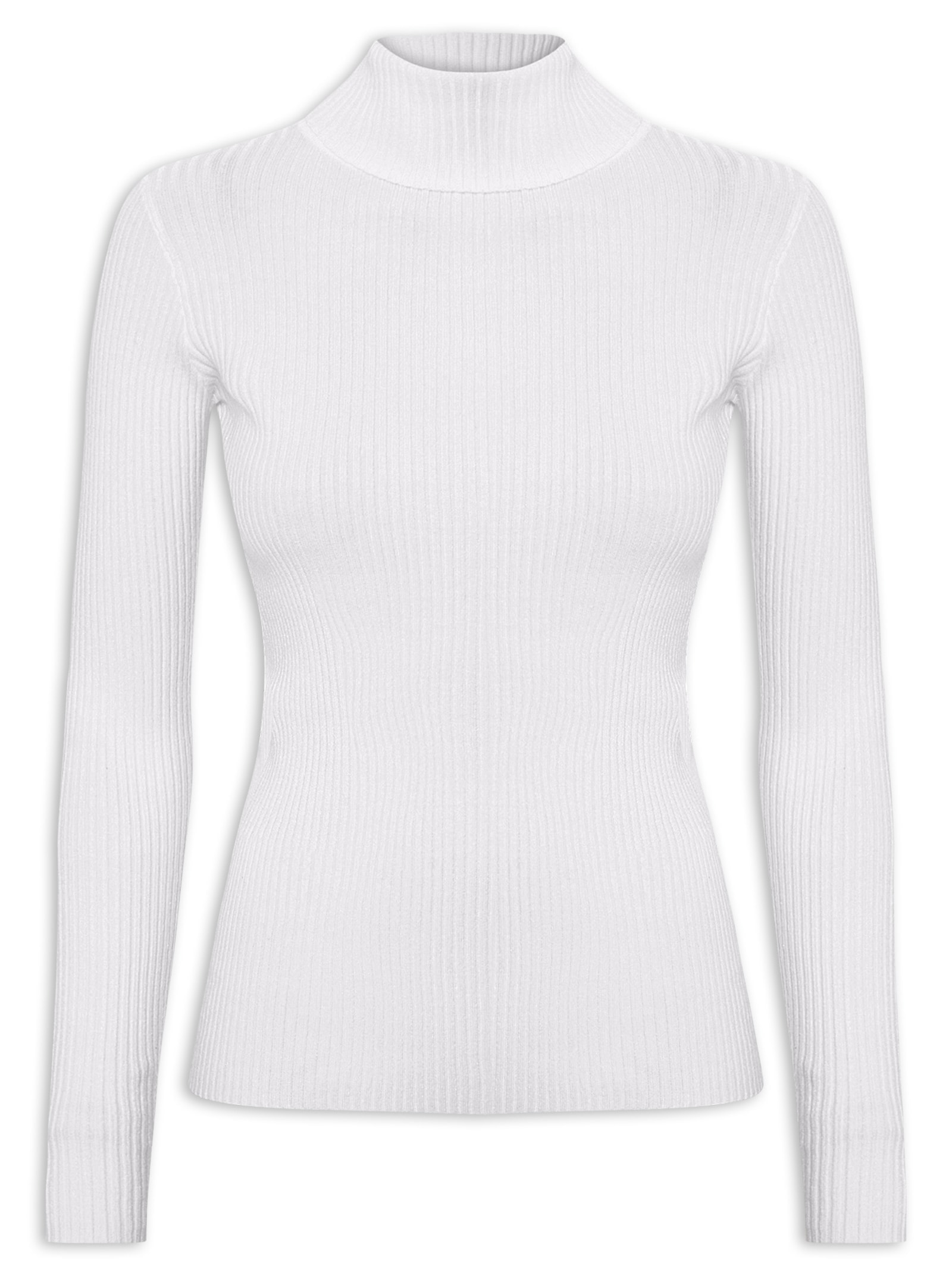 Suéter Feminino Tricot Canelado Gola Alta Cinza Basiq