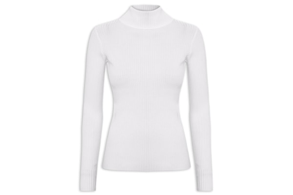 Suéter Feminino Tricot Canelado Gola Alta - Cinza