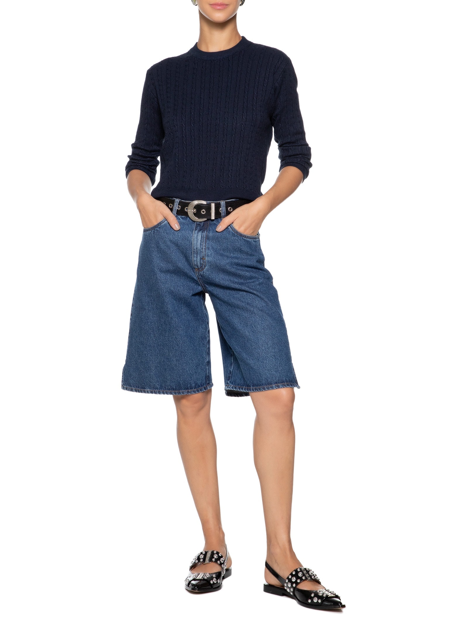 Suéter Feminino Tricot Com Manga Oversized Azul Basiq