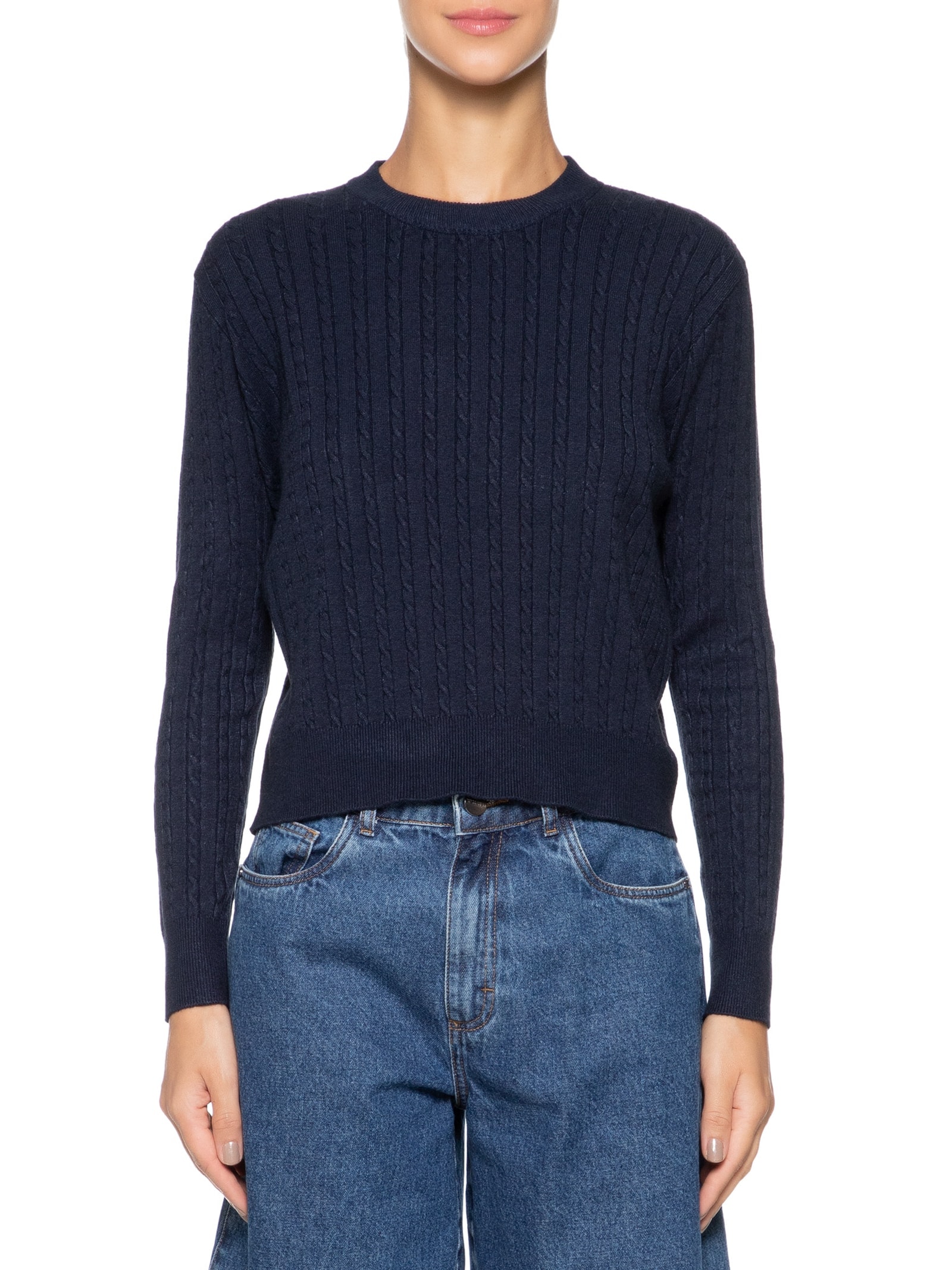 Suéter Feminino Tricot Com Manga Oversized Azul Basiq