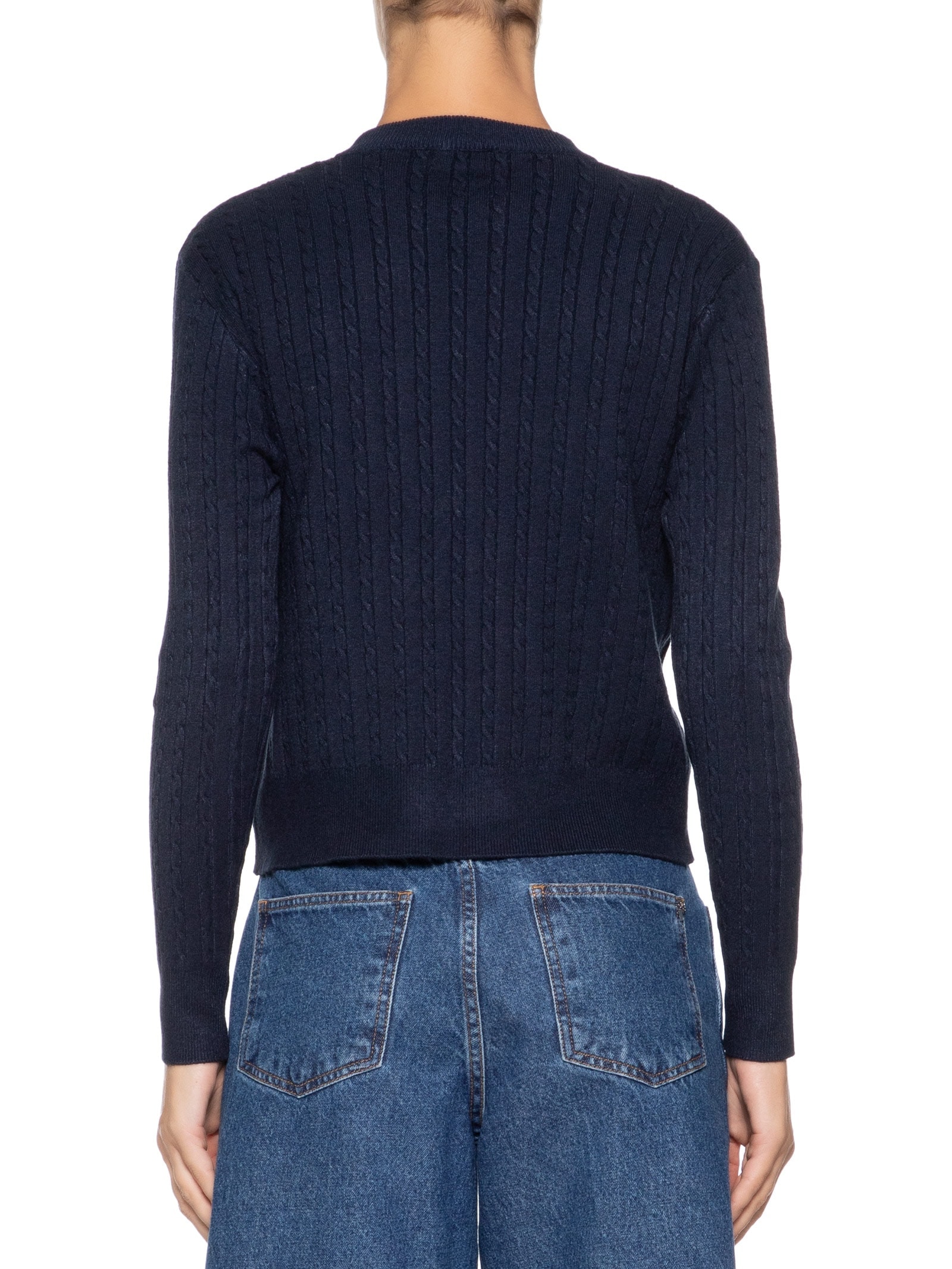 Suéter Feminino Tricot Com Manga Oversized Azul Basiq