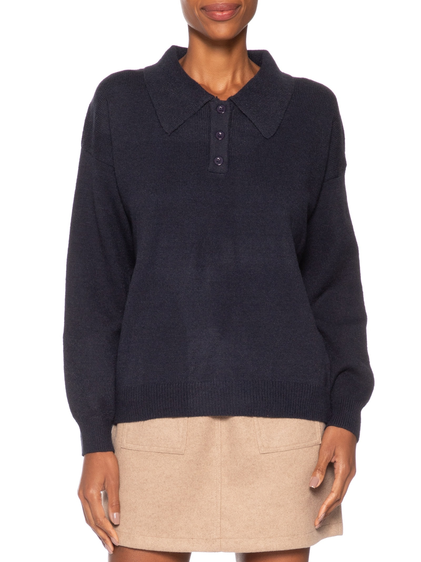 Suéter Feminino Tricot Comfy Gola Esporte – Azul Basiq