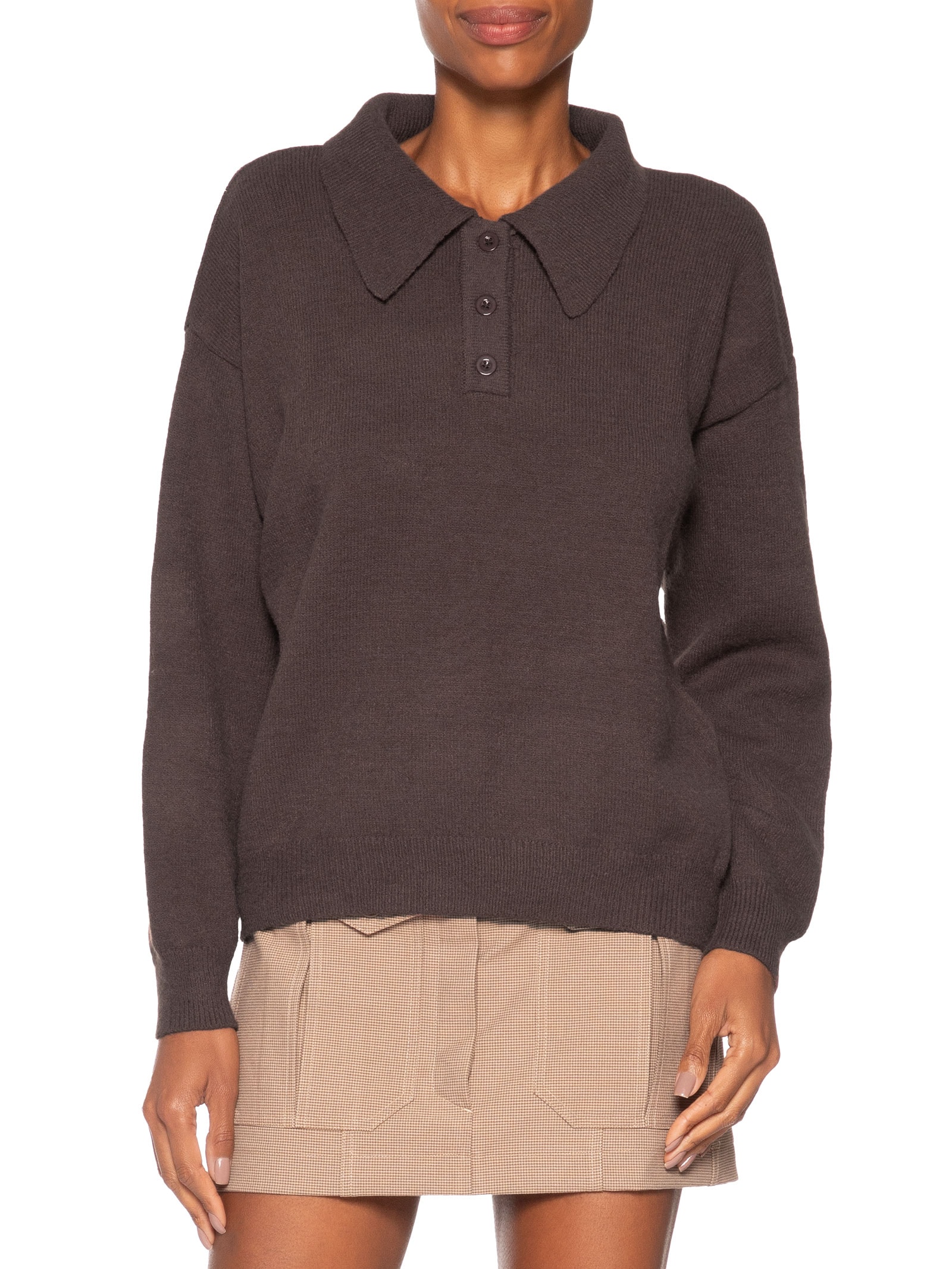 Suéter Feminino Tricot Comfy Gola Esporte – Marrom Basiq