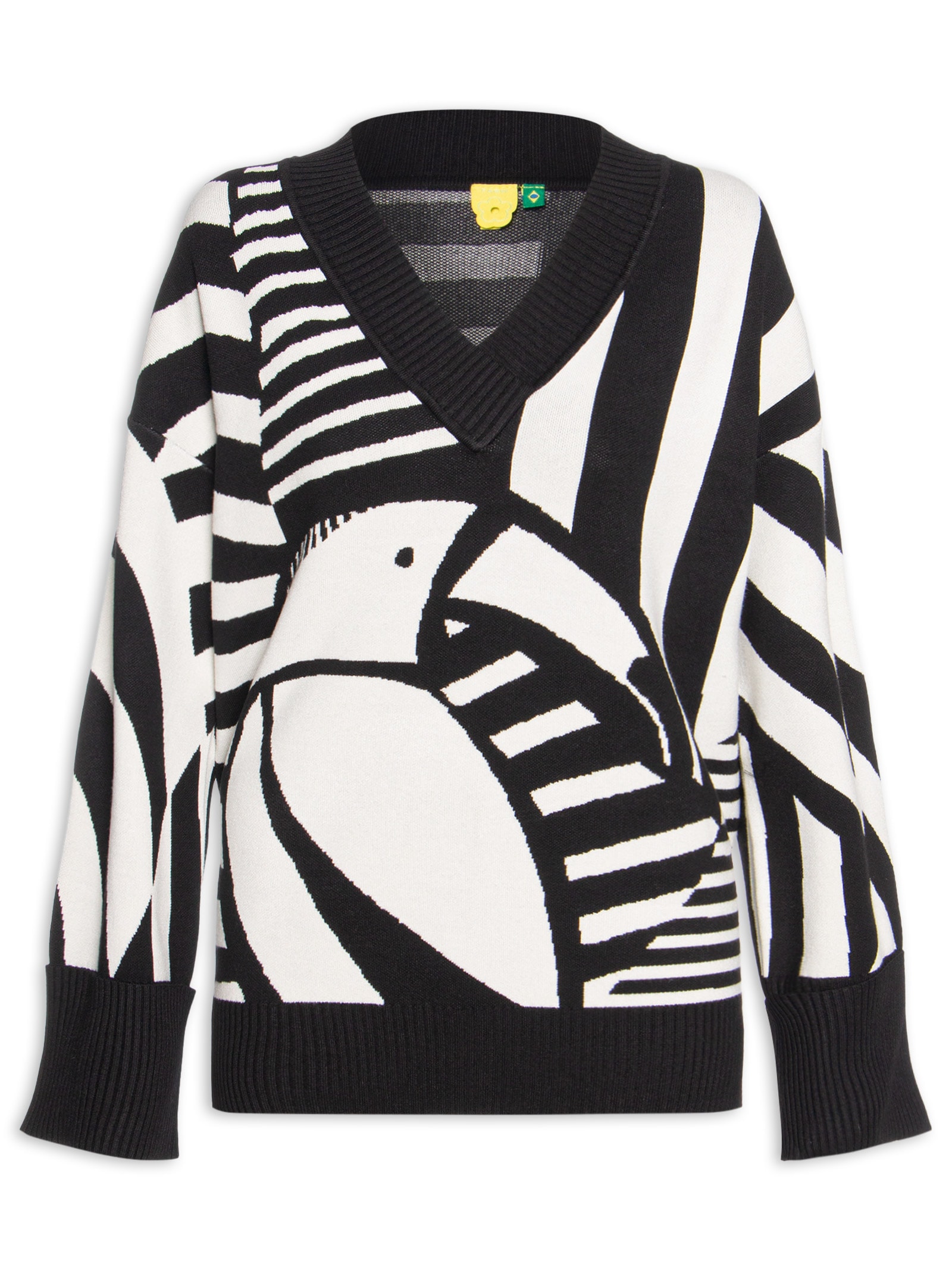 Suéter Feminino Tricot Decote V Tuca Legal Preto Farm