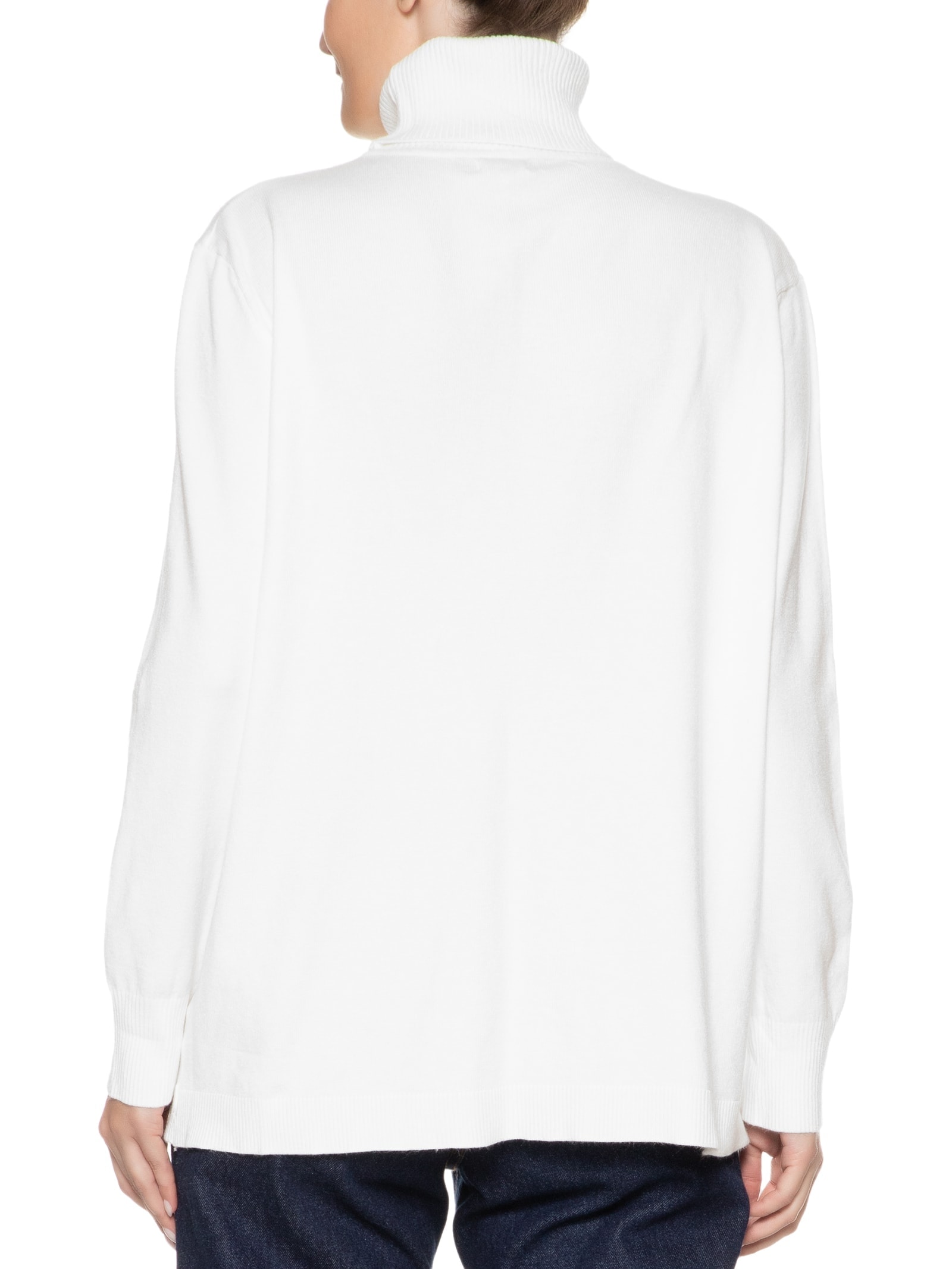 Suéter Feminino Tricot Gola Alta Bolsos Frontais Branco Basiq