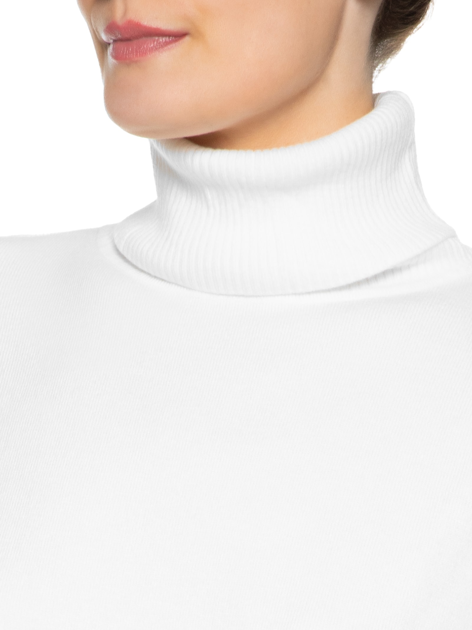 Suéter Feminino Tricot Gola Alta Bolsos Frontais Branco Basiq