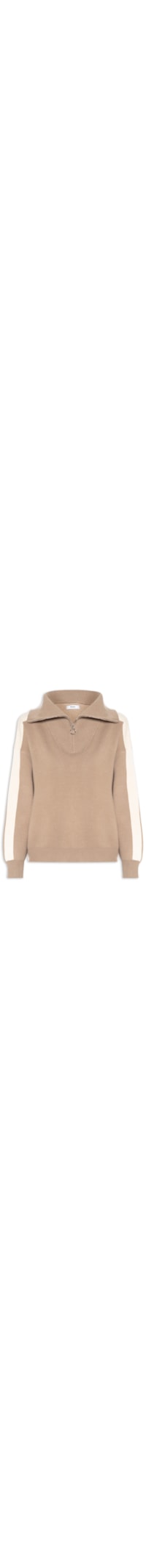 Suéter Feminino Tricot Gola Alta Com Zíper - Bege