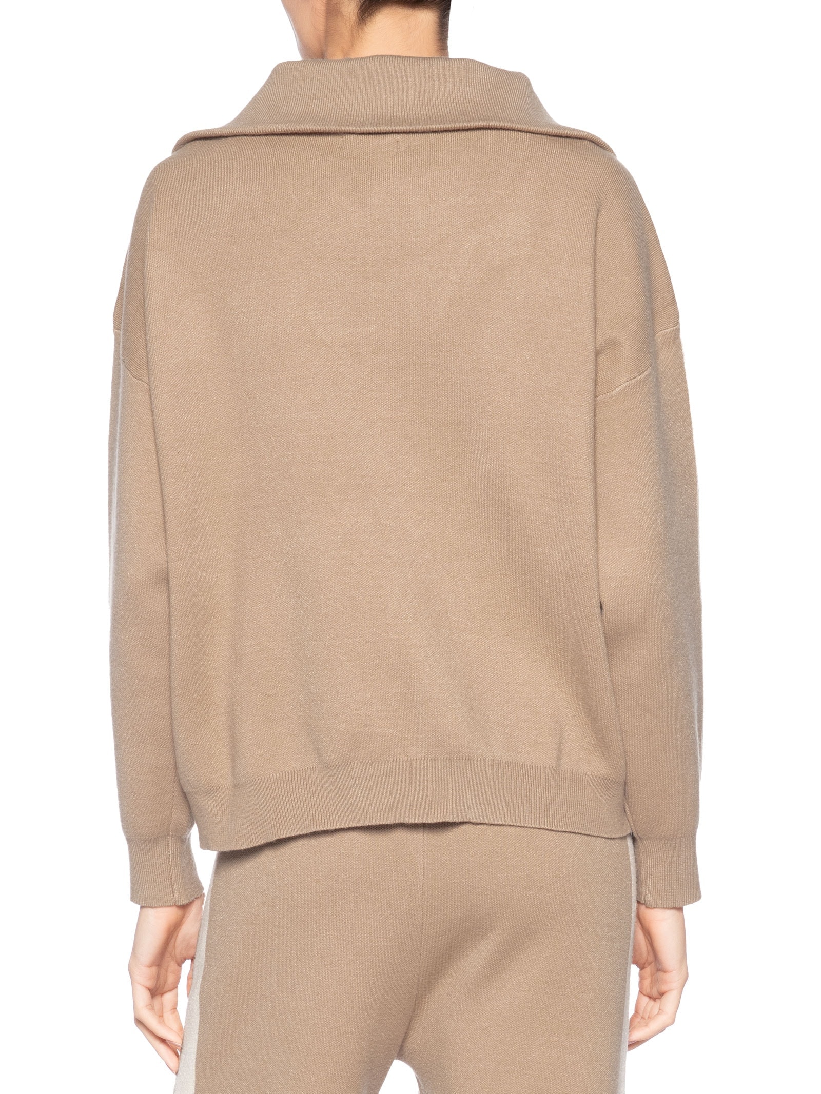 Suéter Feminino Tricot Gola Alta Com Zíper Bege Basiq