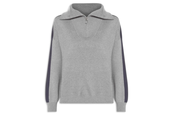 Suéter Feminino Tricot Gola Alta Com Zíper - Cinza