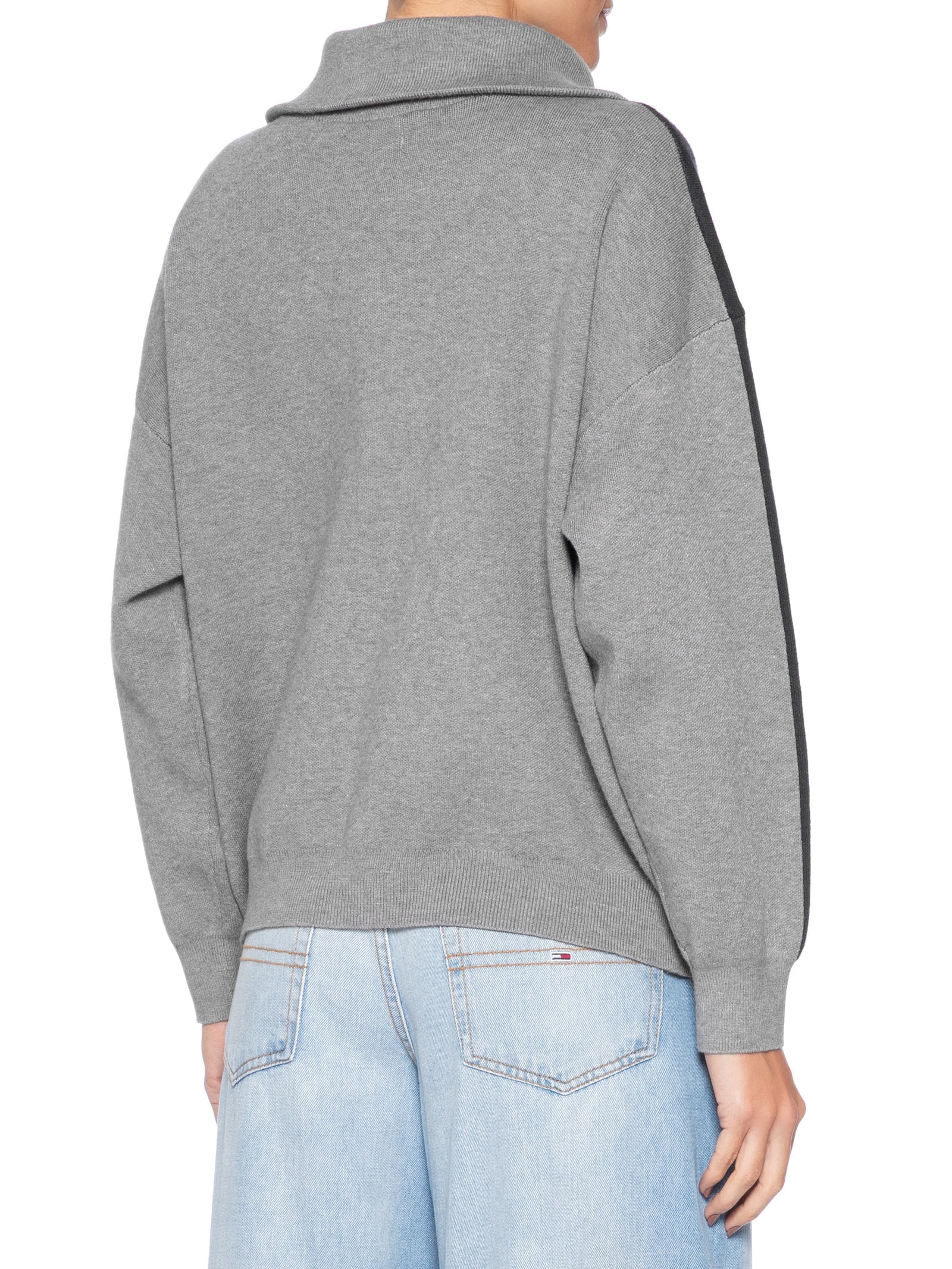 Suéter Feminino Tricot Gola Alta Com Zíper Cinza Basiq