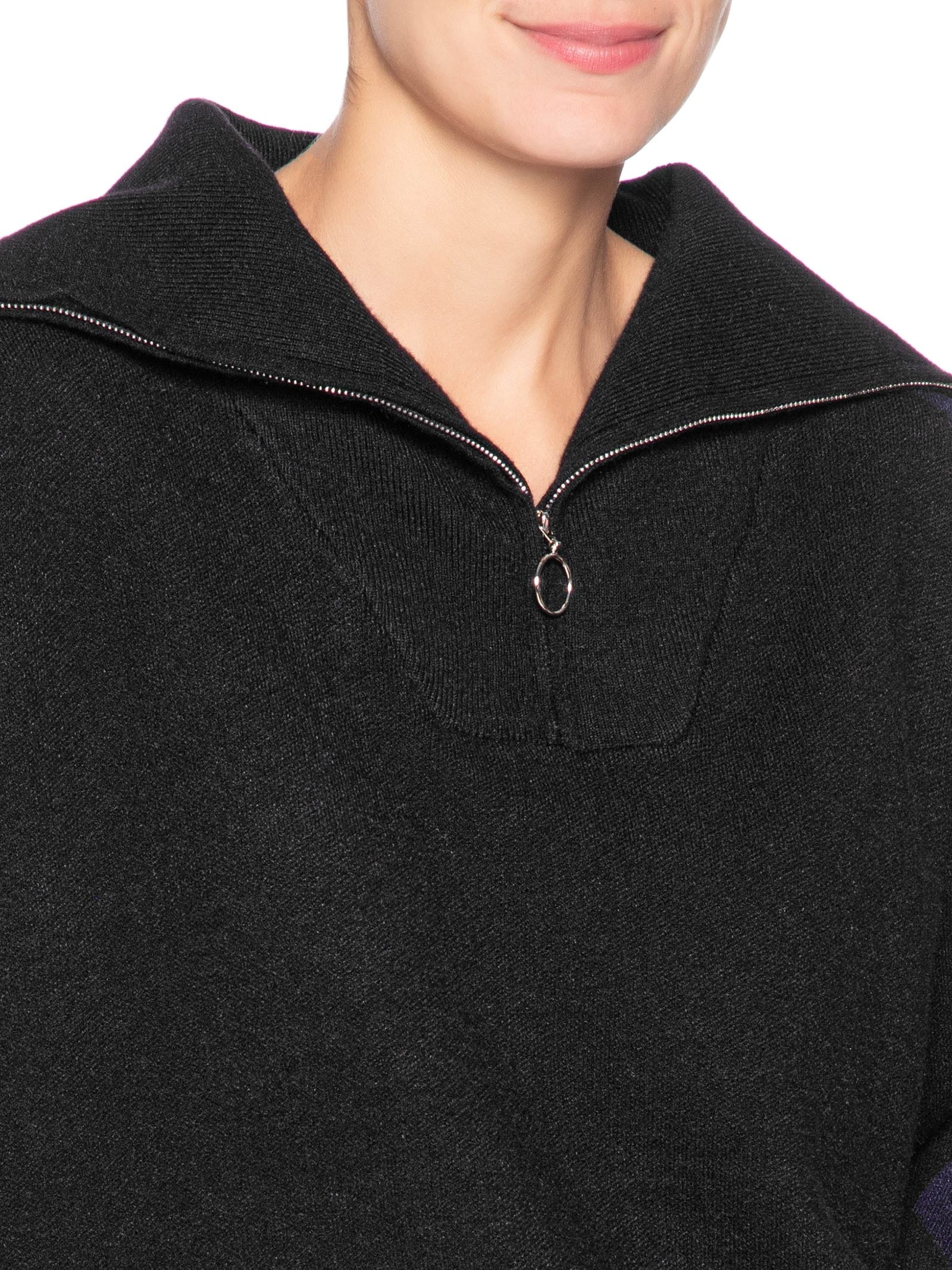 Suéter Feminino Tricot Gola Alta Com Zíper Preto Basiq