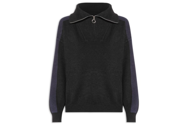 Suéter Feminino Tricot Gola Alta Com Zíper - Preto
