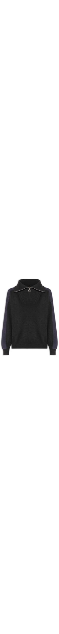Suéter Feminino Tricot Gola Alta Com Zíper - Preto