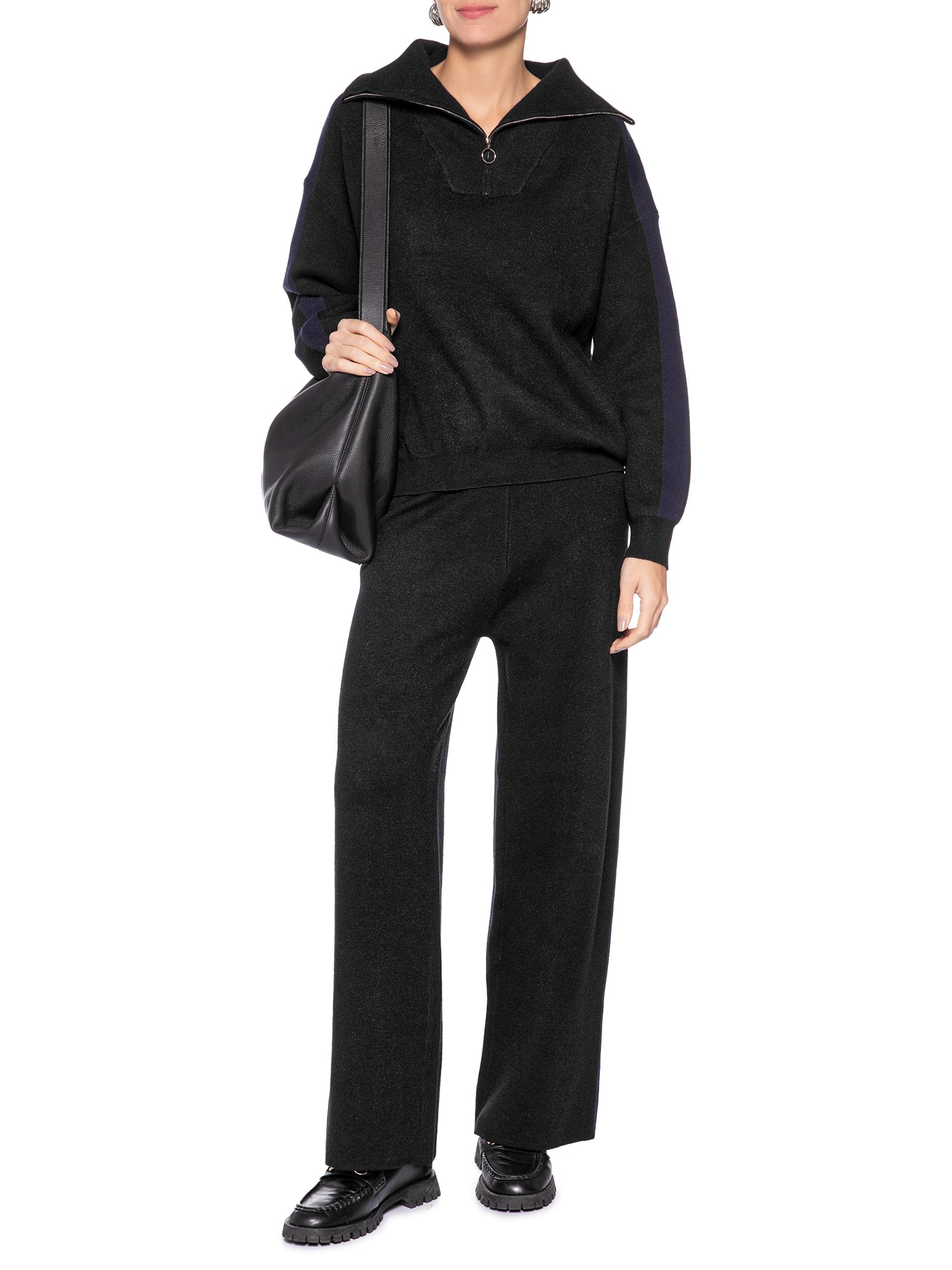 Suéter Feminino Tricot Gola Alta Com Zíper - Preto - Basiq