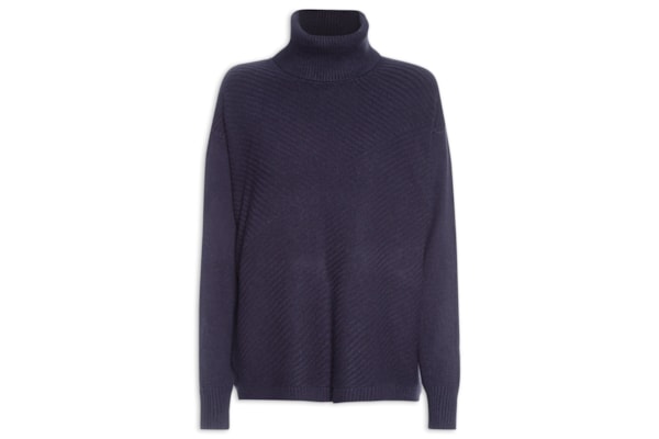 Suéter Feminino Tricot Gola Alta Texturizado - Azul