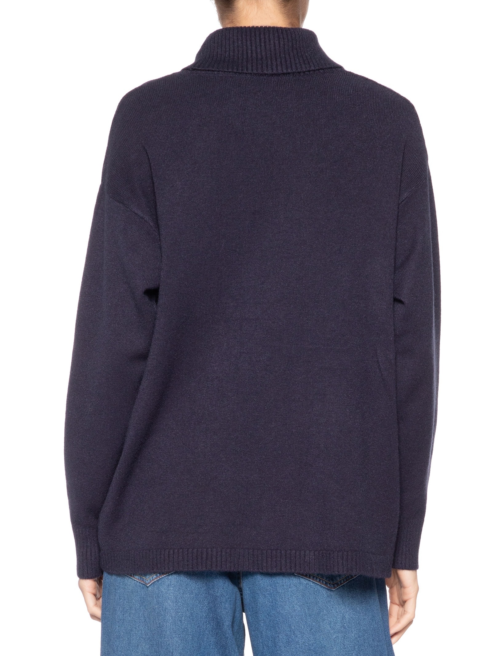 Suéter Feminino Tricot Gola Alta Texturizado Azul Basiq