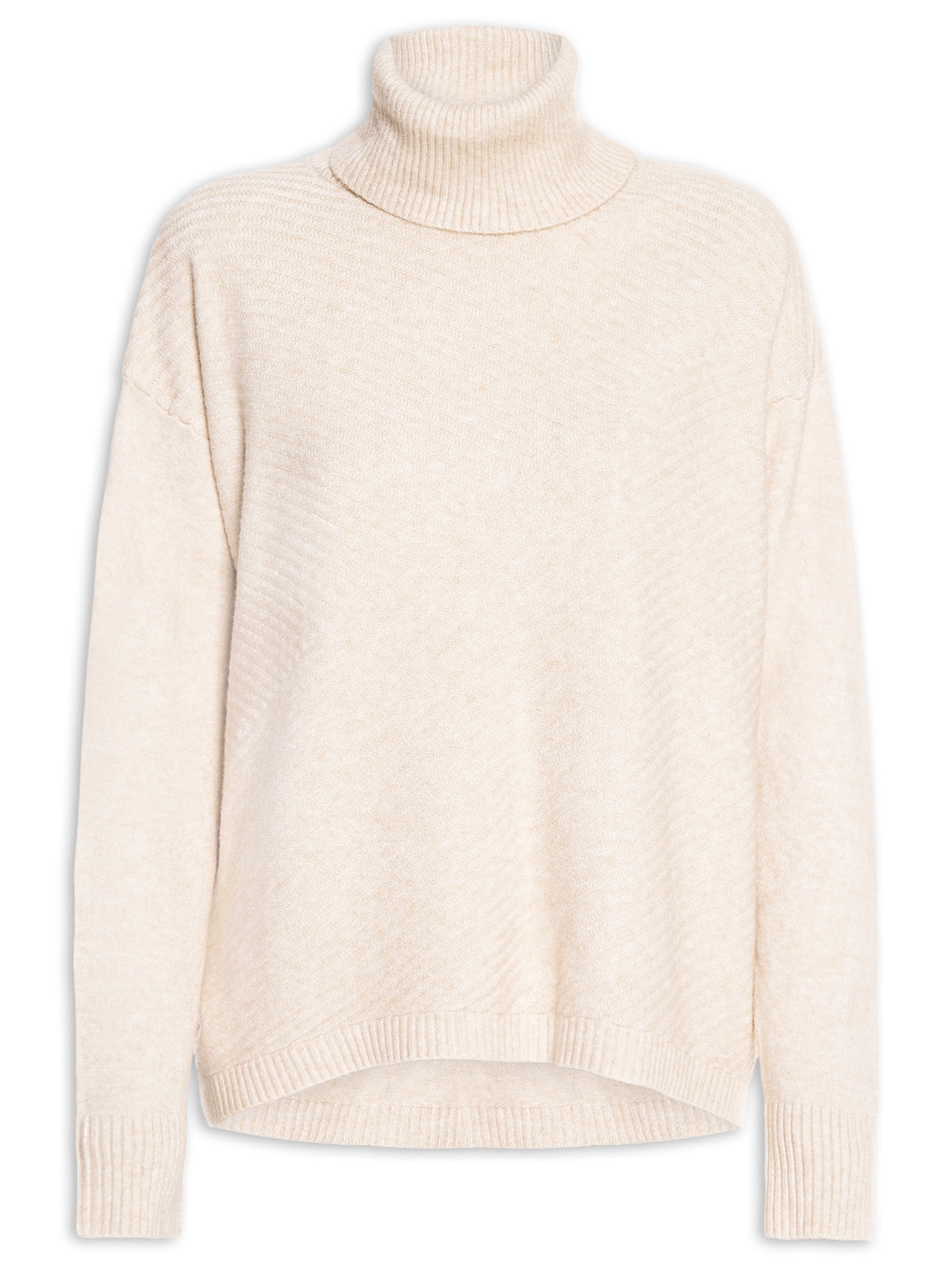 Suéter Feminino Tricot Gola Alta Texturizado Bege Basiq