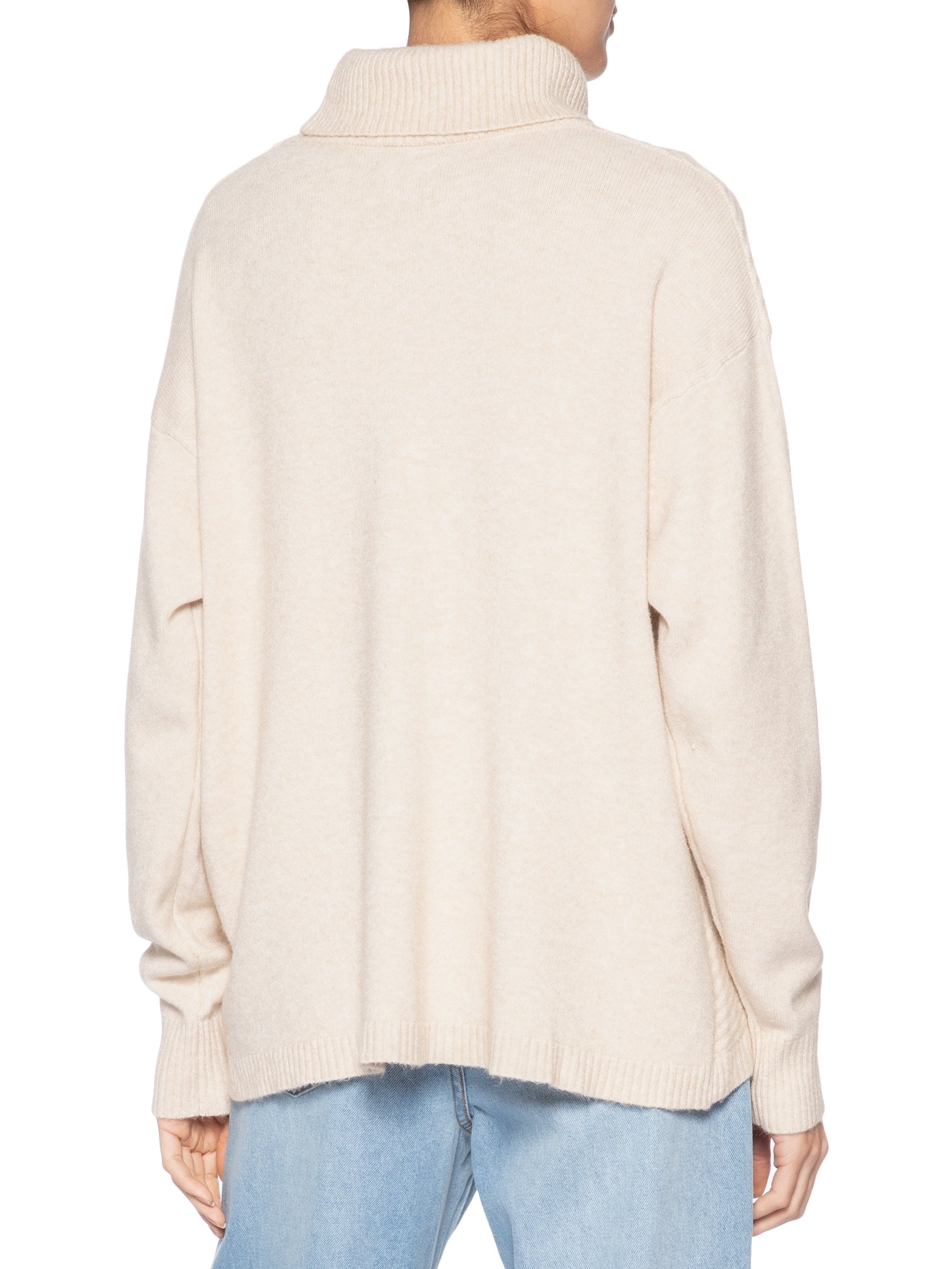 Suéter Feminino Tricot Gola Alta Texturizado Bege Basiq