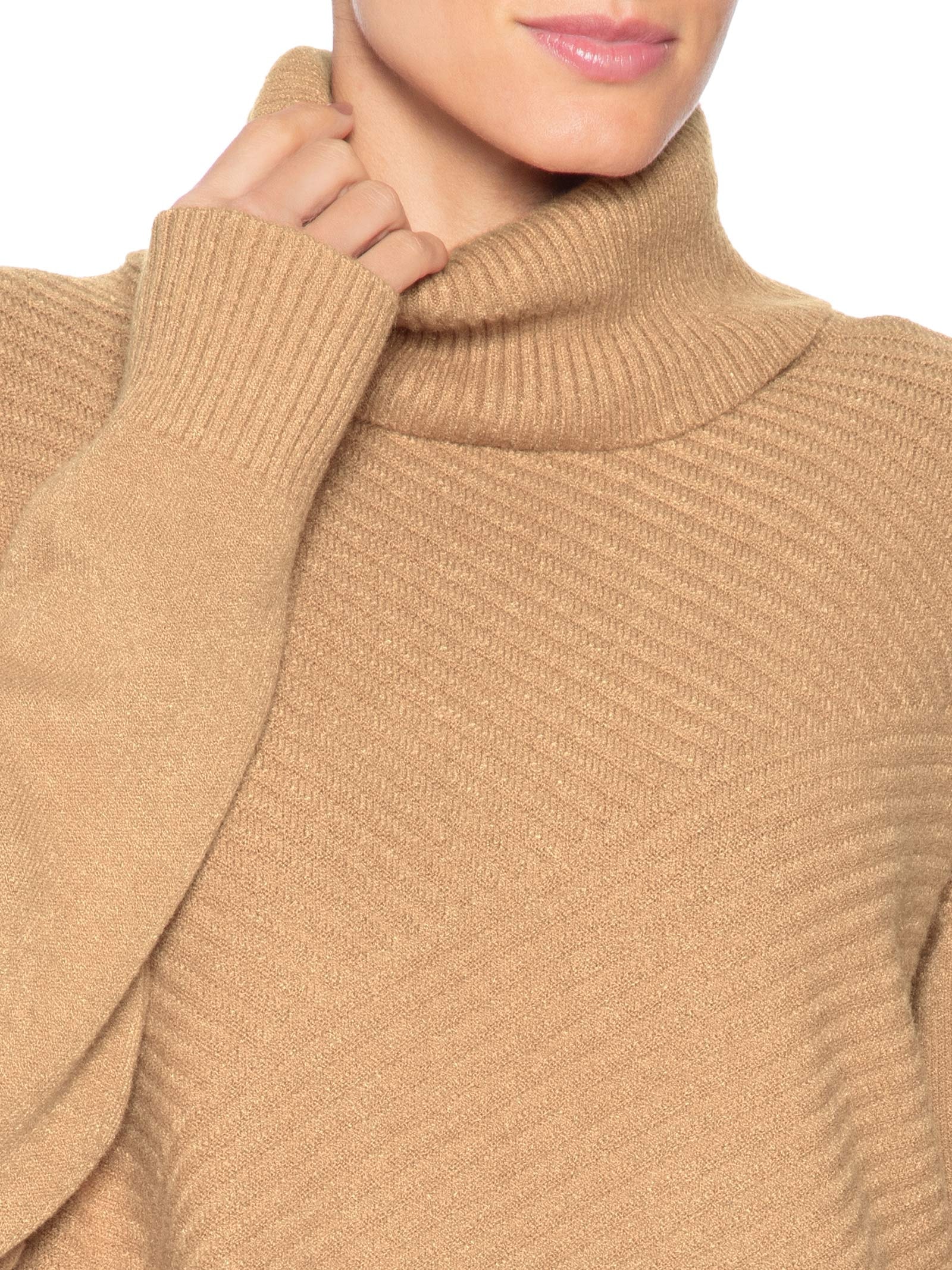 Suéter Feminino Tricot Gola Alta Texturizado Marrom Basiq