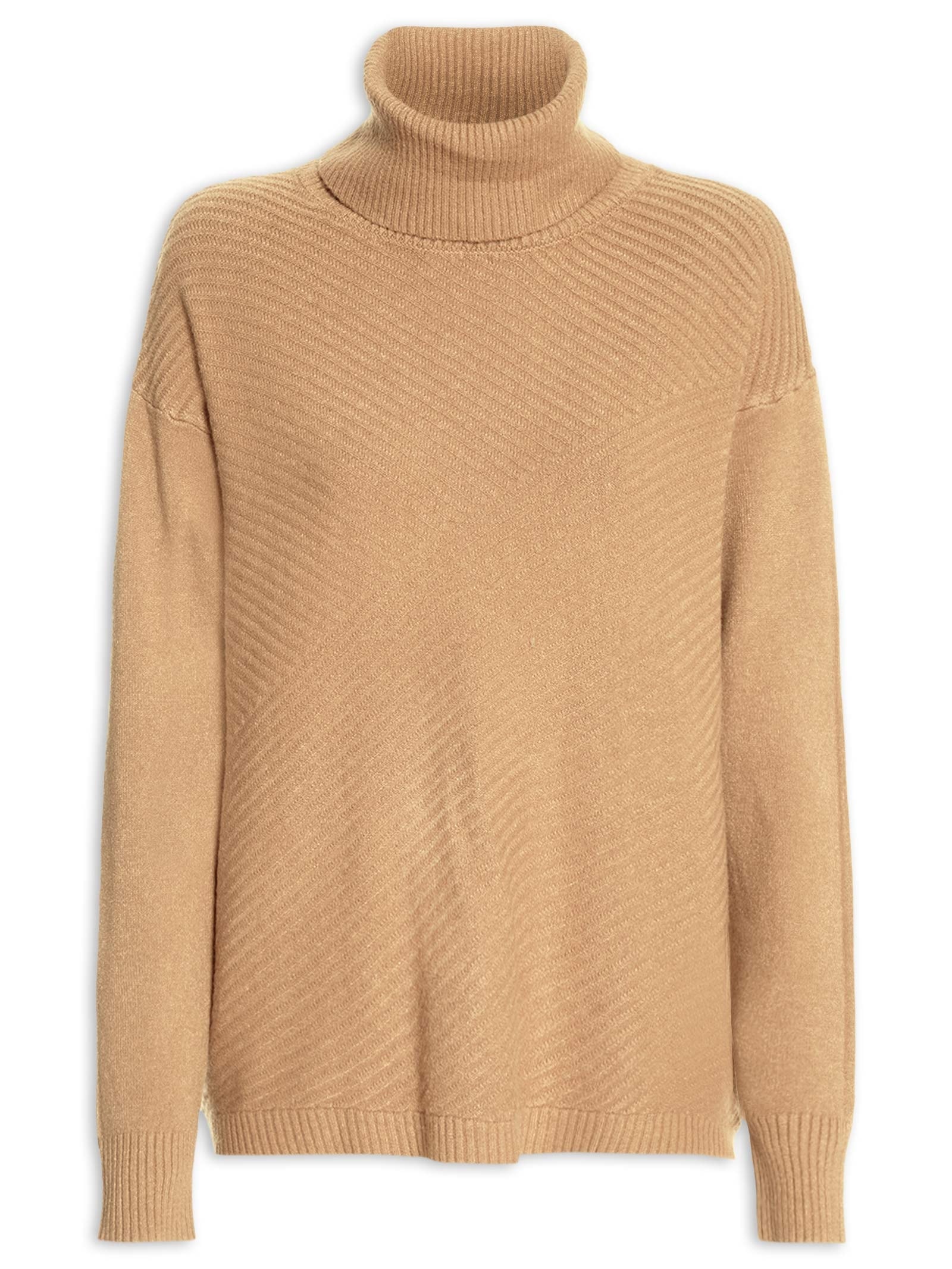 Suéter Feminino Tricot Gola Alta Texturizado Marrom Basiq