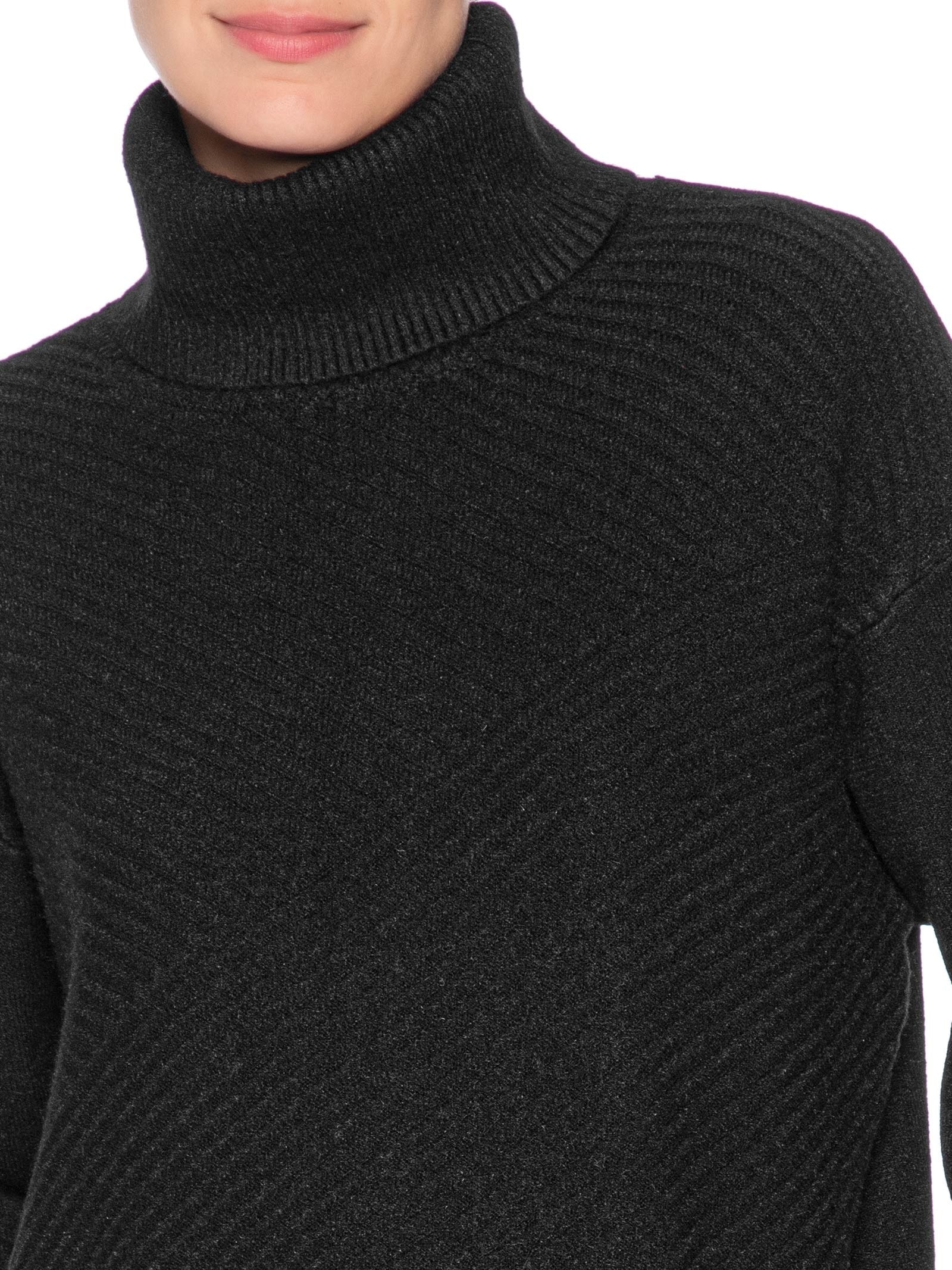 Suéter Feminino Tricot Gola Alta Texturizado Preto Basiq