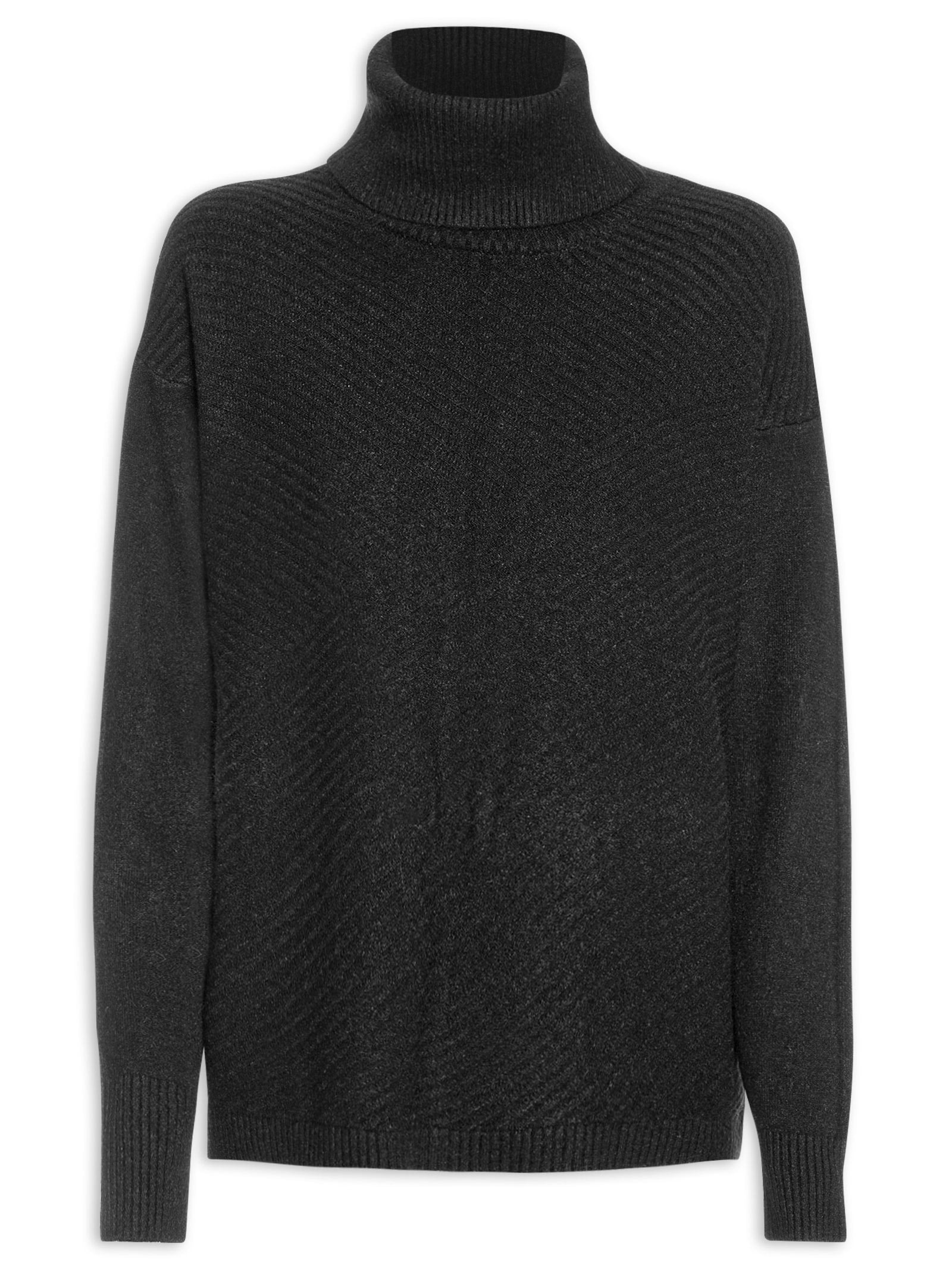 Suéter Feminino Tricot Gola Alta Texturizado Preto Basiq