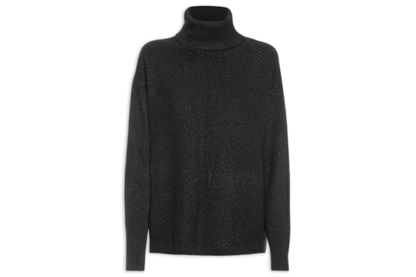 Suéter Feminino Tricot Gola Alta Texturizado - Preto