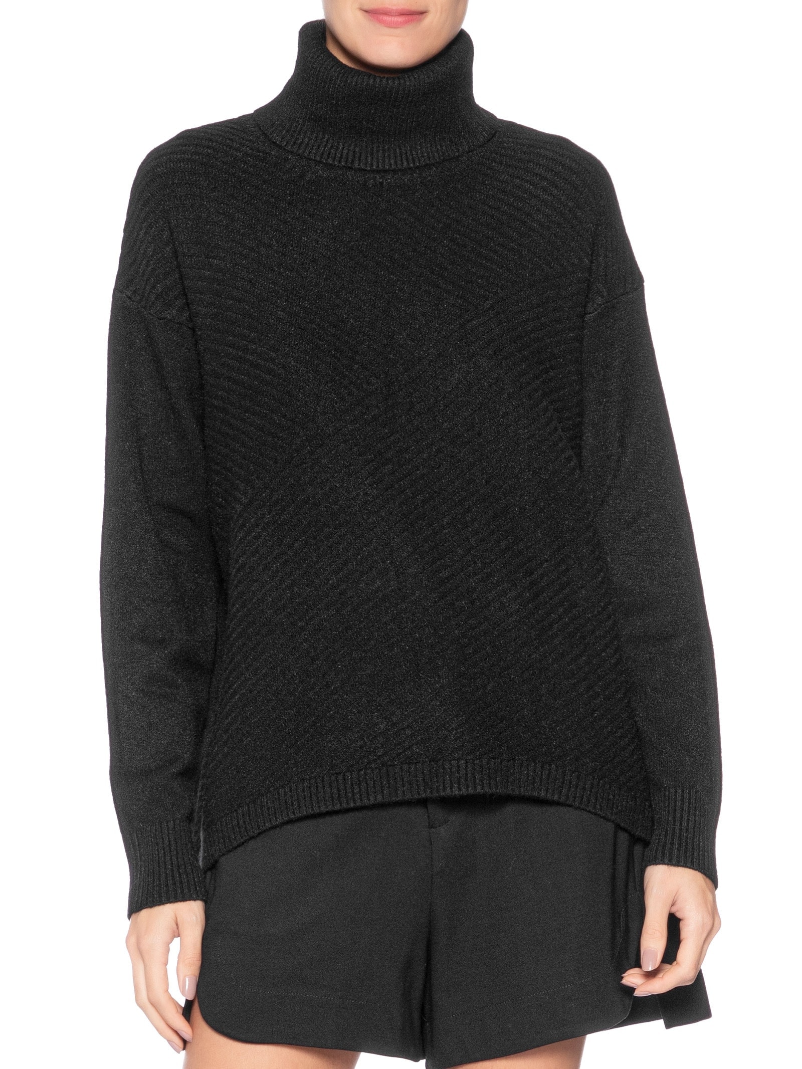 Suéter Feminino Tricot Gola Alta Texturizado Preto Basiq