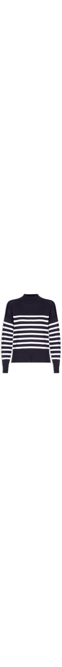 Suéter Feminino Tricot Gola Redonda Listrado - Azul
