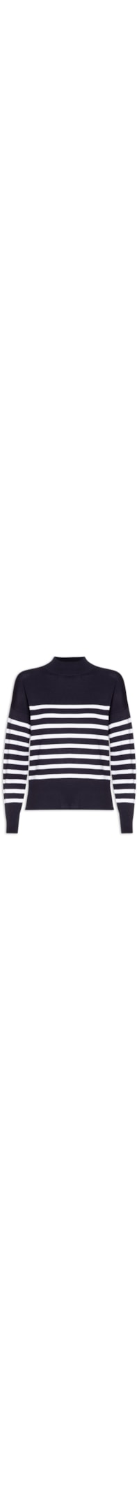 Suéter Feminino Tricot Gola Redonda Listrado - Azul