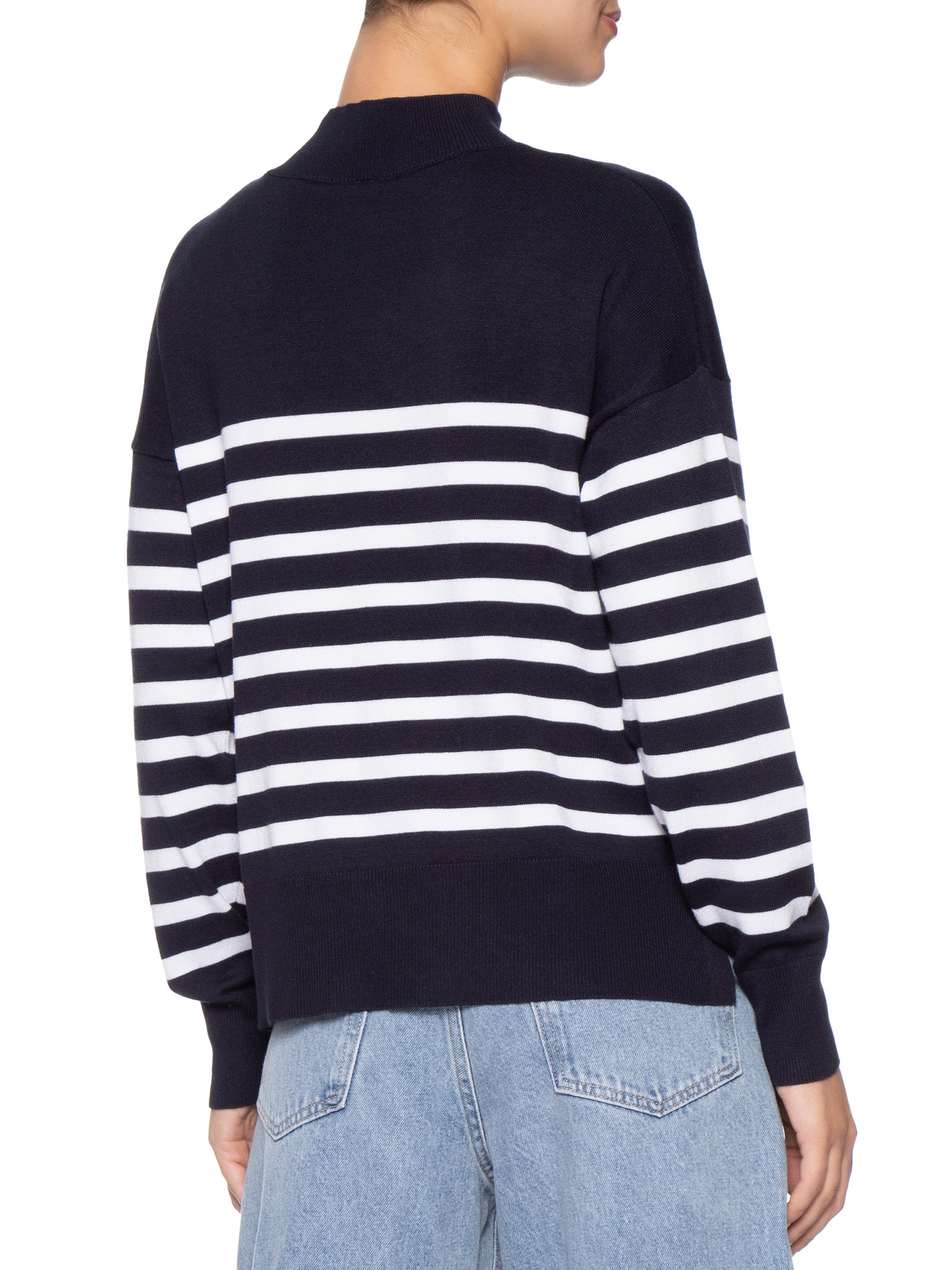 Suéter Feminino Tricot Gola Redonda Listrado Azul Basiq