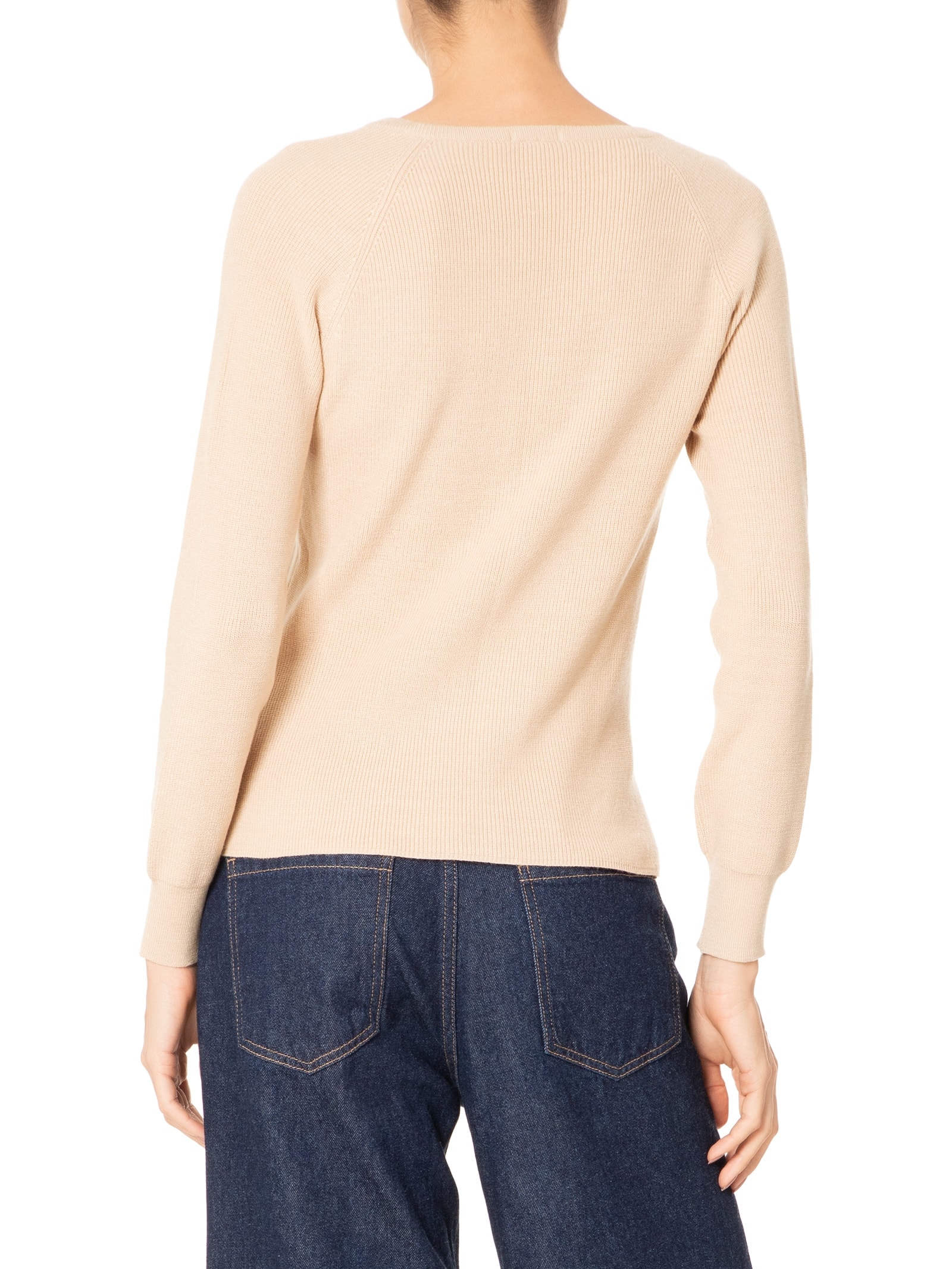 Suéter Feminino Tricot Gola V Bege Basiq