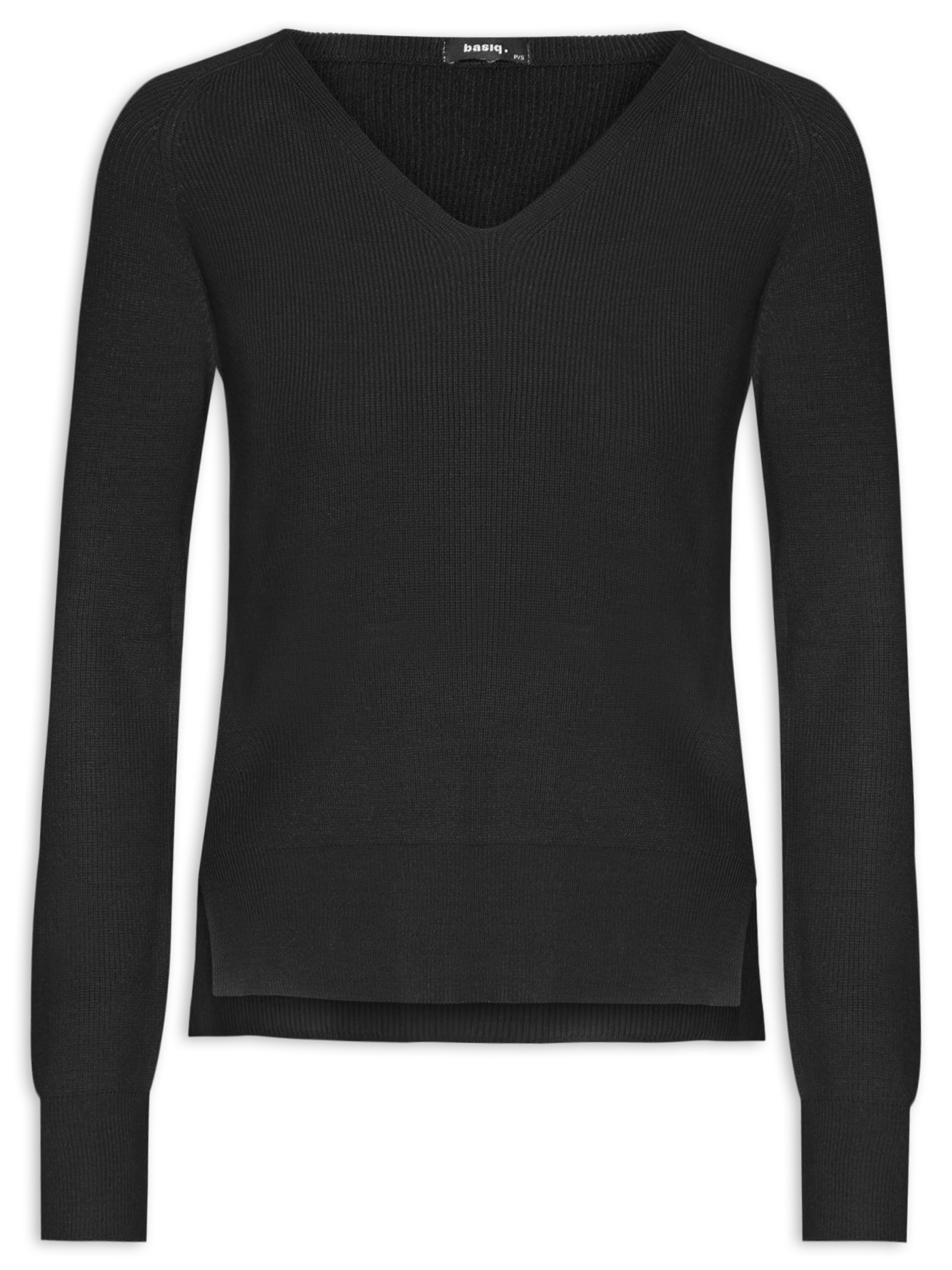 Suéter Feminino Tricot Gola V Preto Basiq