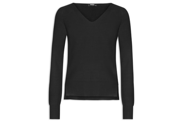 Suéter Feminino Tricot Gola V - Preto