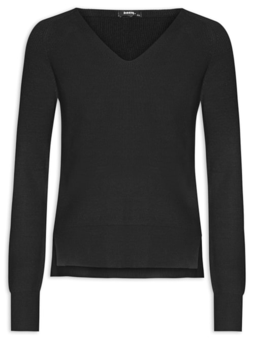 Suéter Feminino Tricot Gola V – Preto