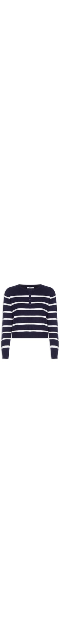 Suéter Feminino Tricot Listrado Com Botão - Azul