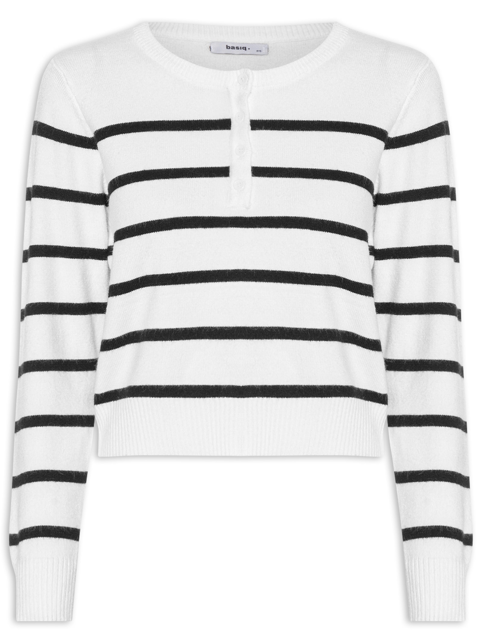 Suéter Feminino Tricot Listrado Com Botão Branco Basiq