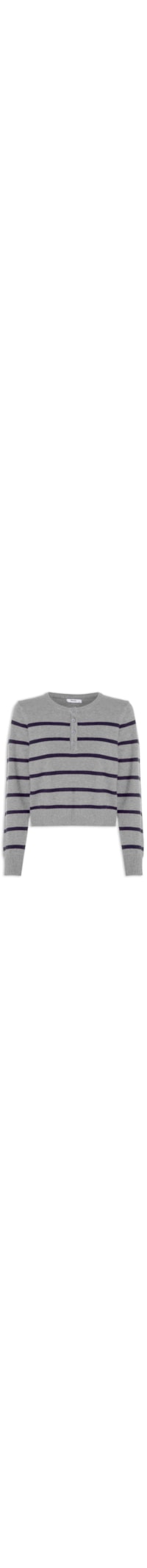 Suéter Feminino Tricot Listrado Com Botão - Cinza