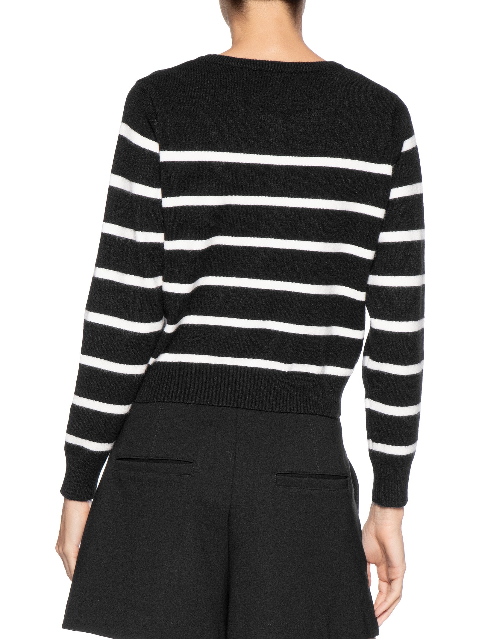 Suéter Feminino Tricot Listrado Com Botão Preto Basiq