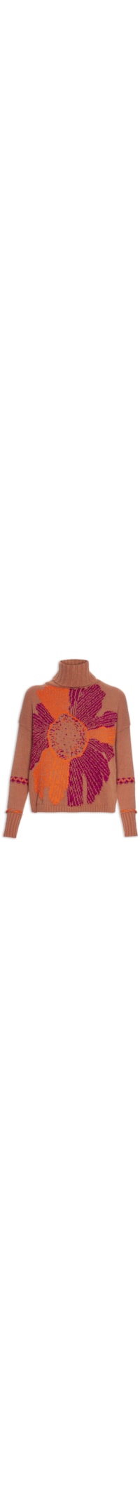 Suéter Feminino Tricot Manga Longa Flower - Laranja