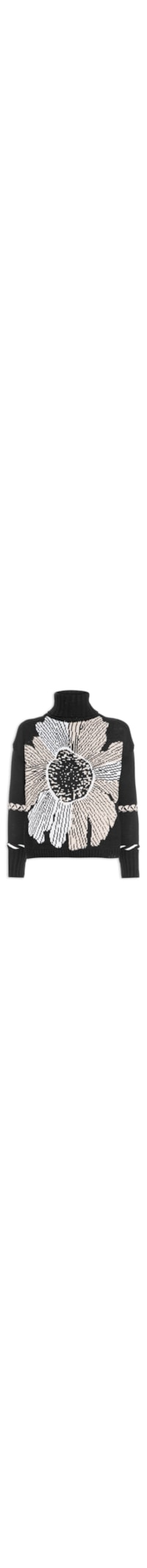 Suéter Feminino Tricot Manga Longa Flower - Preto