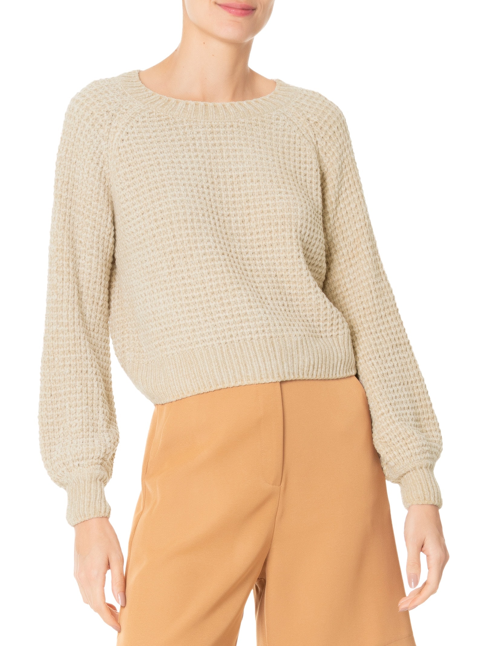 Suéter Feminino Tricot Manga Ragla Bege Basiq