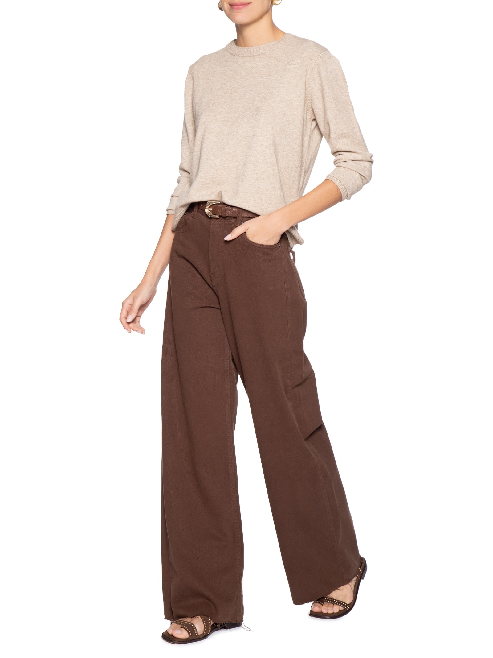 Suéter Feminino Tricot Oversized Básico Bege Basiq