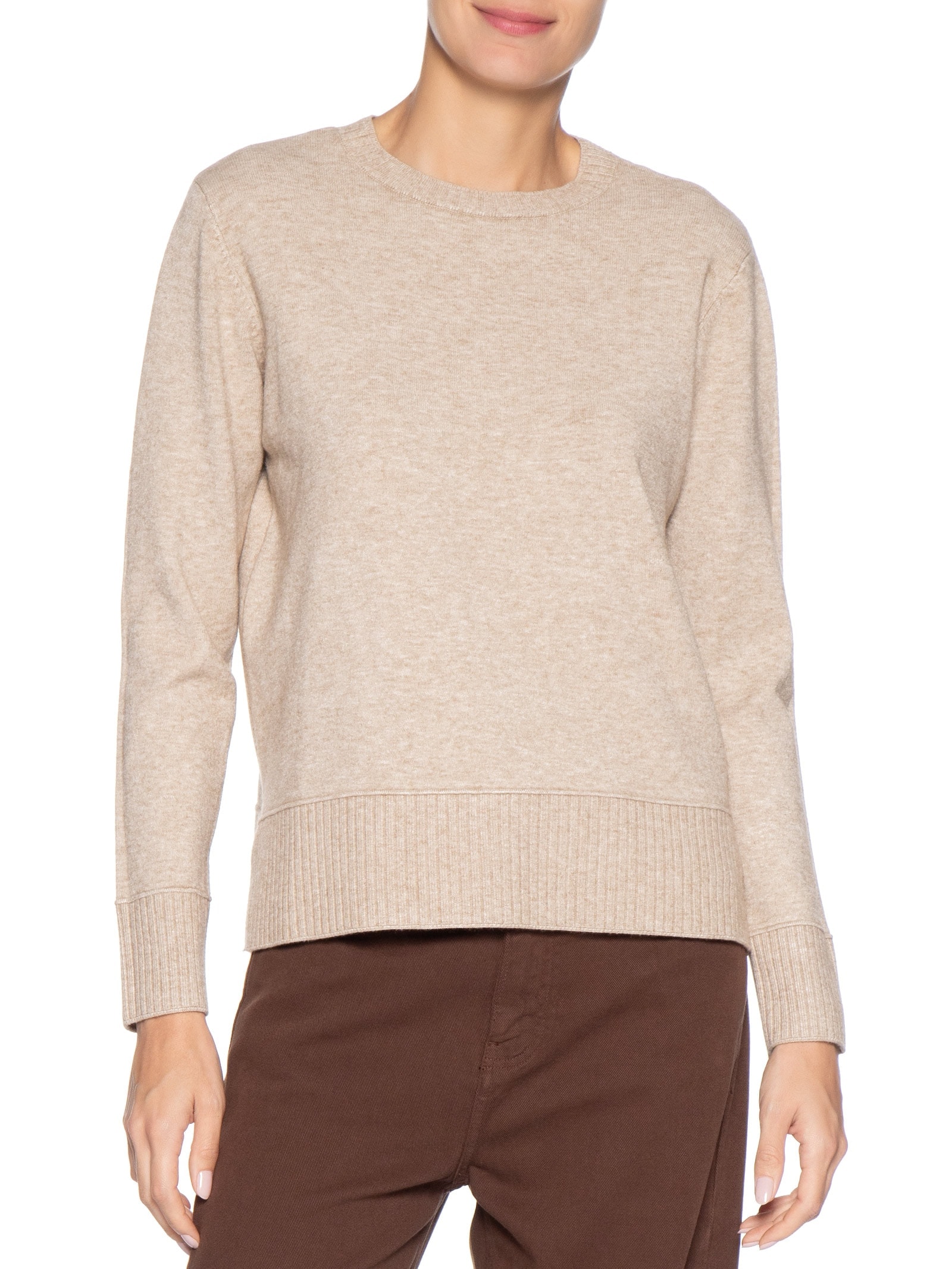 Suéter Feminino Tricot Oversized Básico Bege Basiq