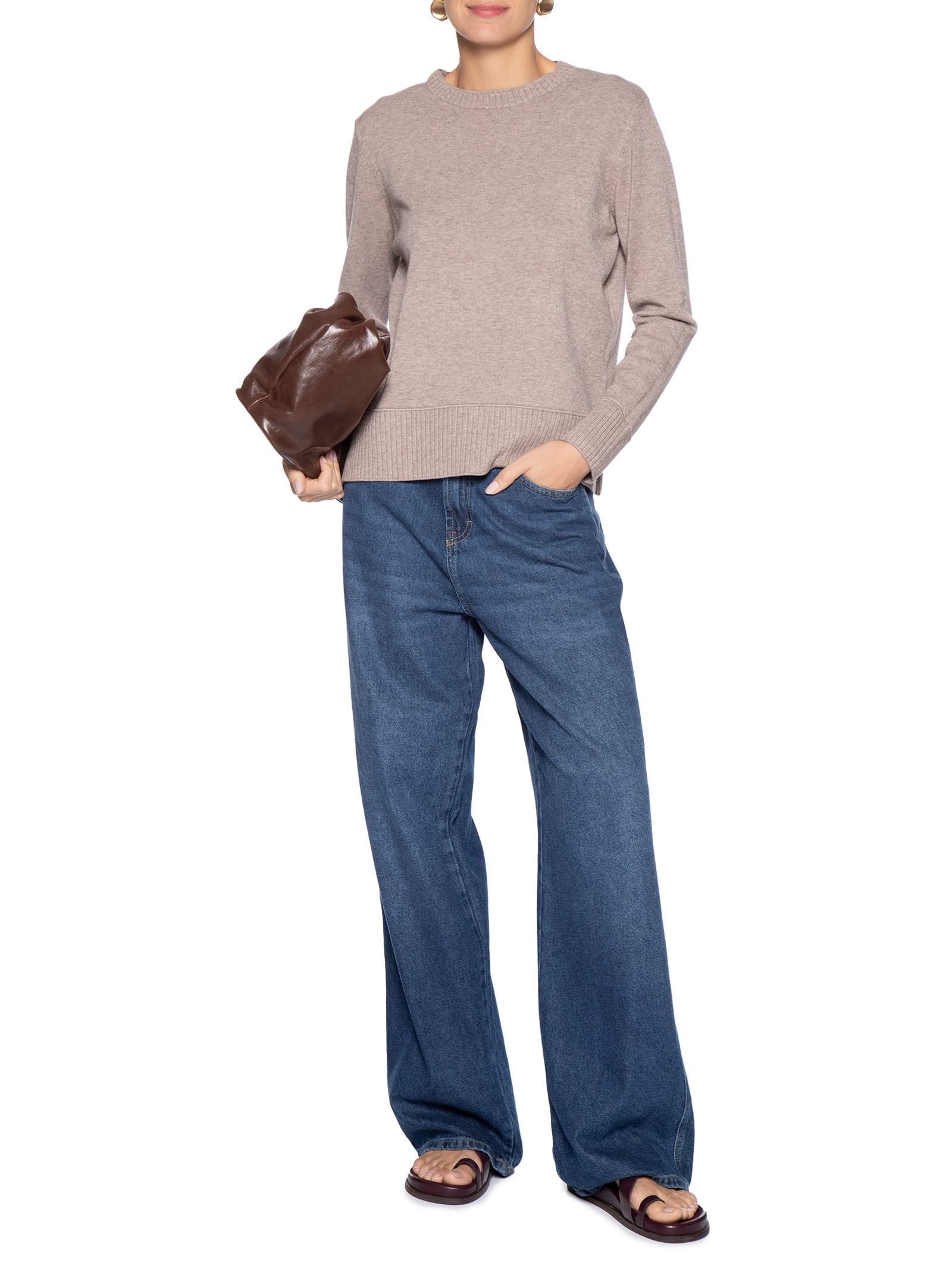 Suéter Feminino Tricot Oversized Básico Bege Basiq