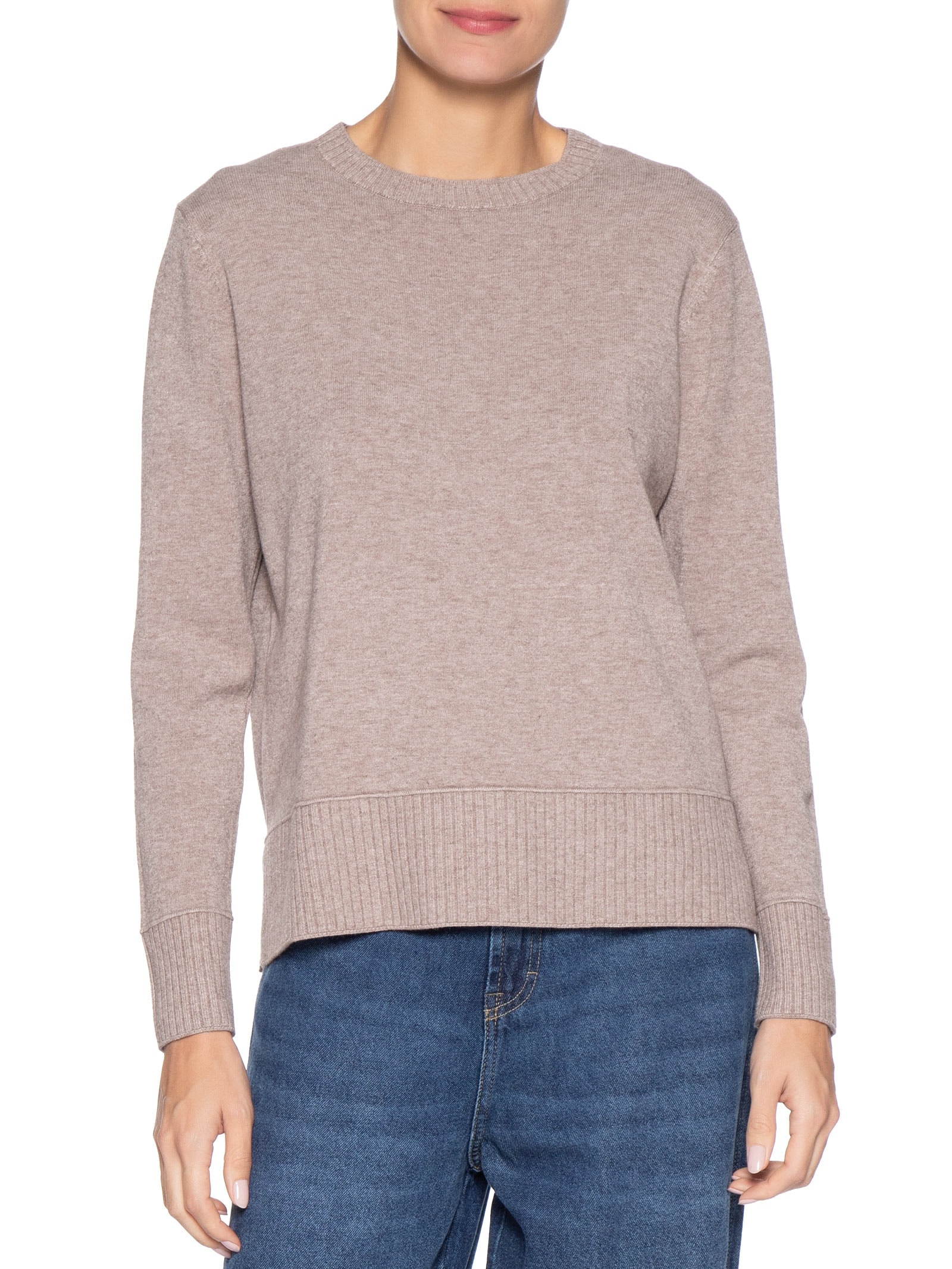 Suéter Feminino Tricot Oversized Básico Bege Basiq