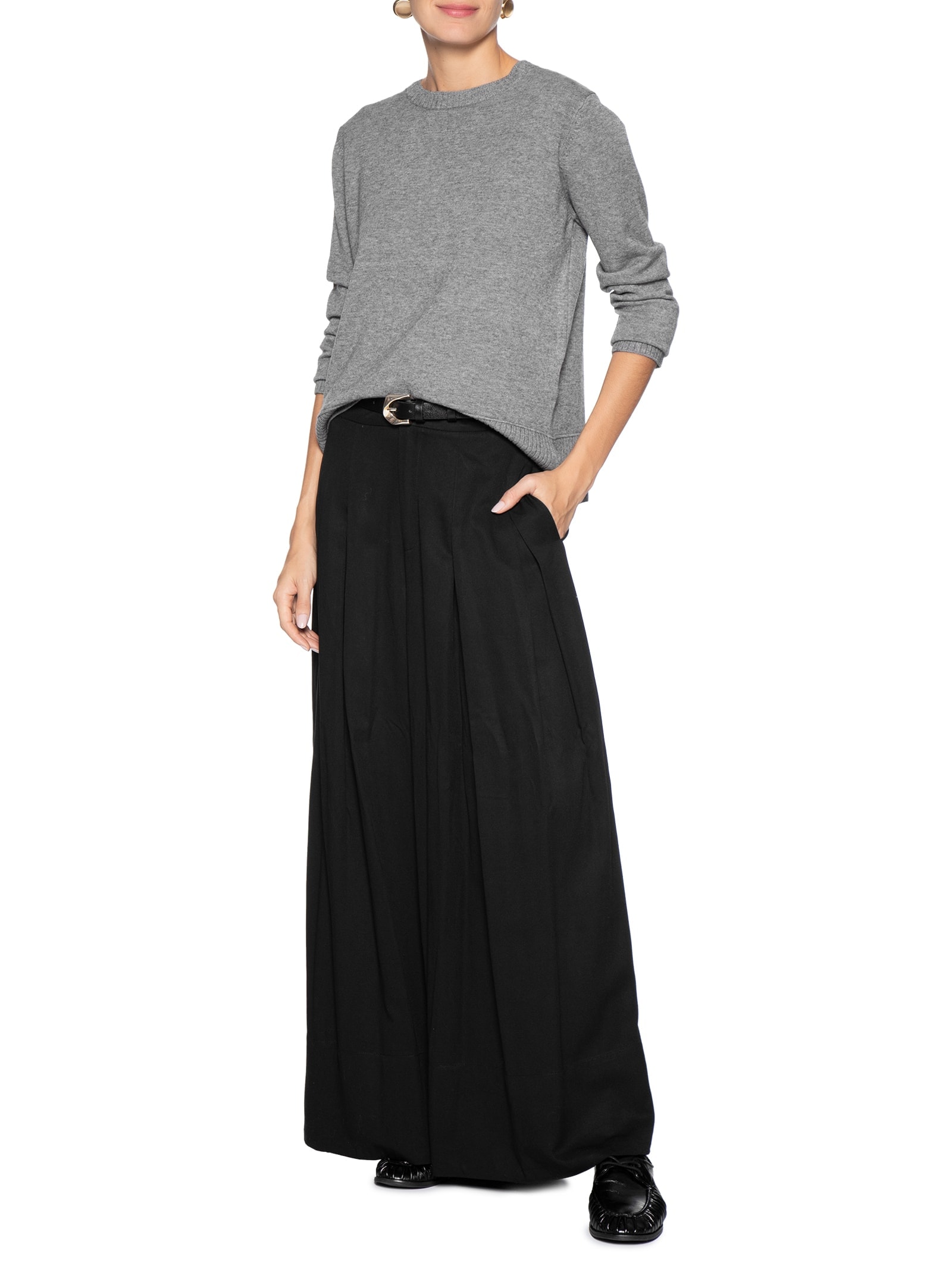 Suéter Feminino Tricot Oversized Básico Cinza Basiq