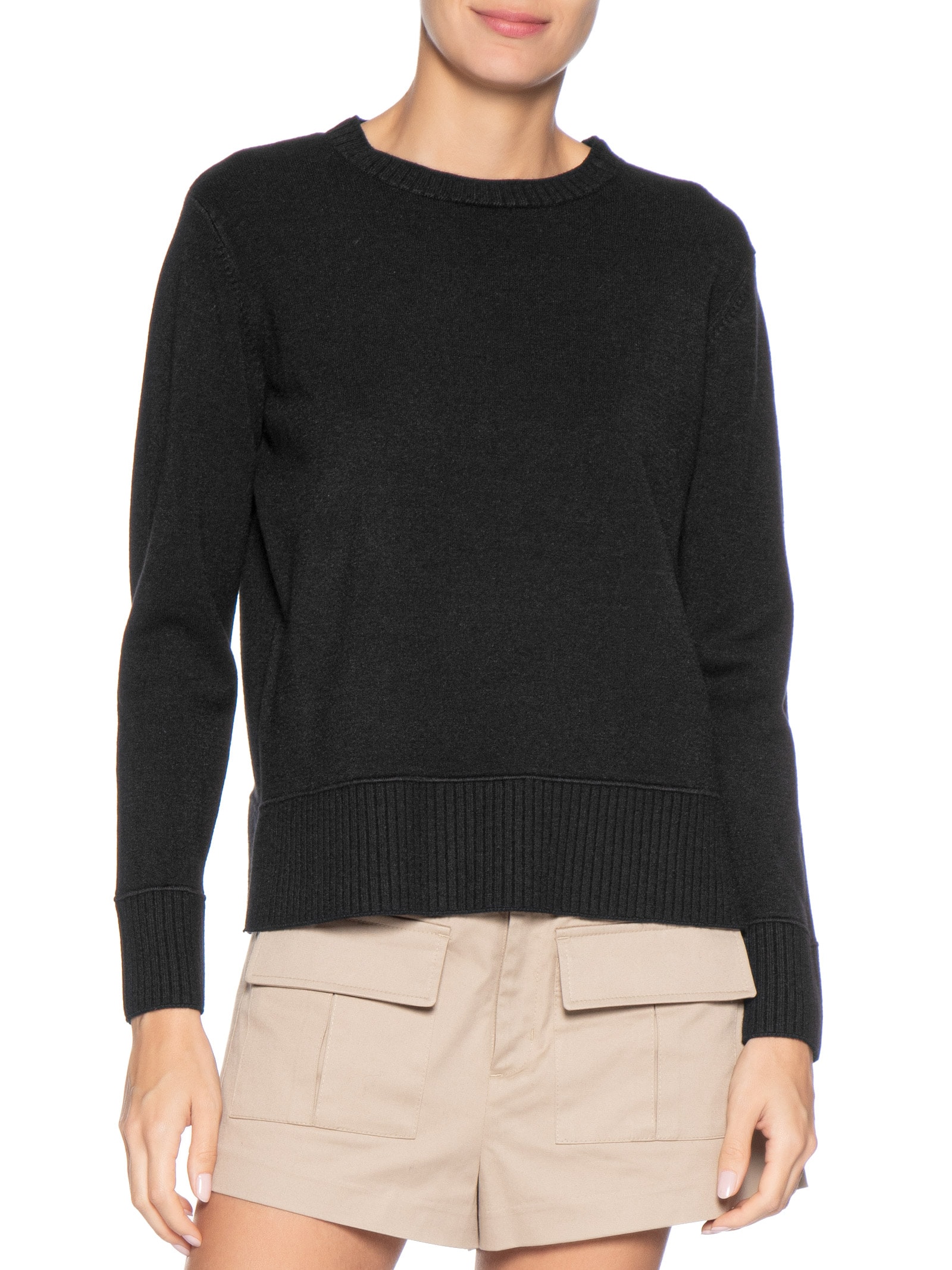 Suéter Feminino Tricot Oversized Básico Preto Basiq