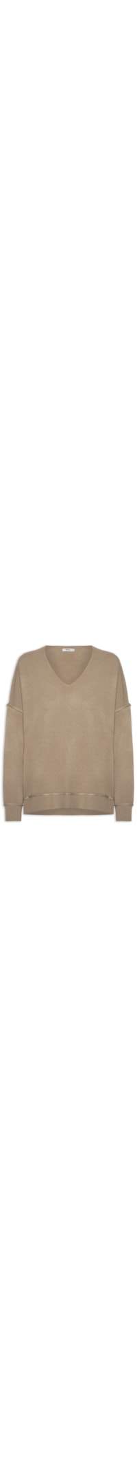Suéter Feminino Tricot Oversized Decote V - Bege