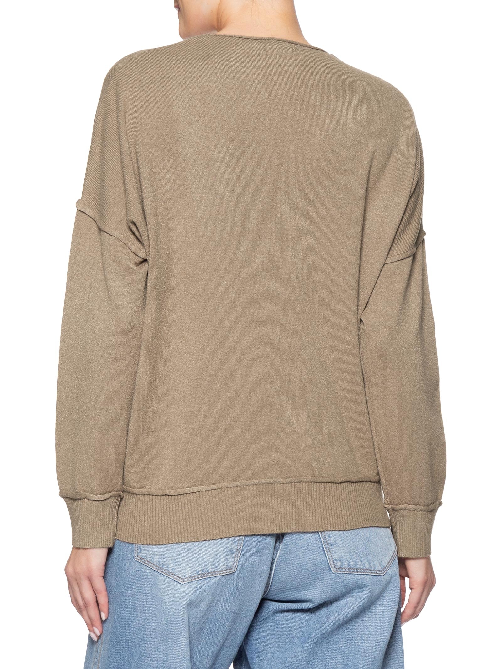 Suéter Feminino Tricot Oversized Decote V  Bege Basiq
